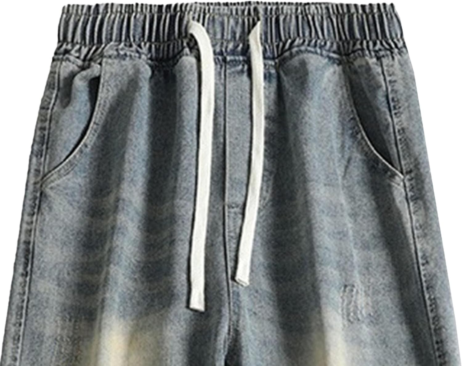 Men's Elastic Waist Drawstring Casual Jeans Lightweight Regular Fit Straight Leg Jean Hip Hop Joggers Baggy Denim Pant