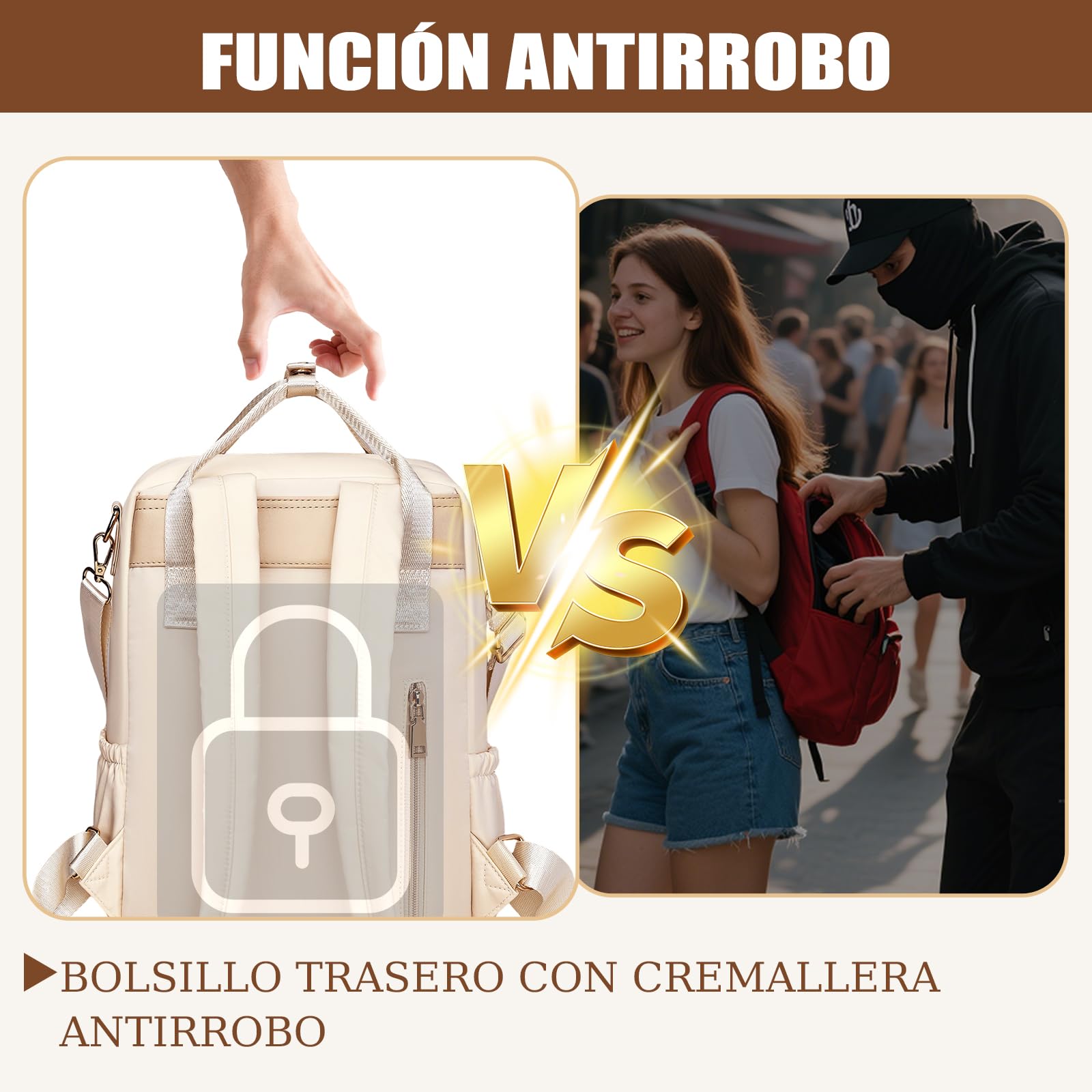 Leathario Mochila Mujer Antirrobo e Impermeable, Mochila Portátil para Laptop 13.3 Pulgadas, para Universidad, Trabajo y Uso Casual, Regalo Mujer (Beige)
