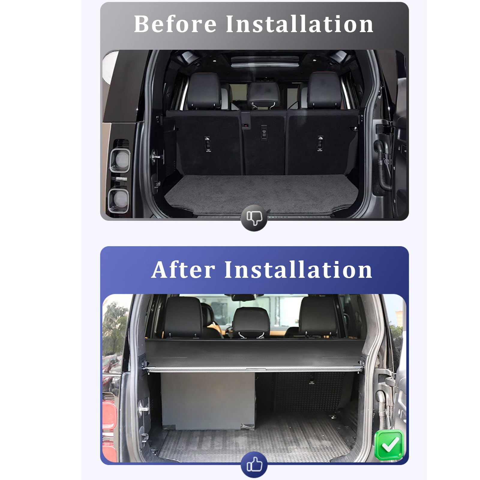 Compatibile con Land Rover Defender 110 2020-2025 - Copertura retrattile per bagagliaio auto, copertura posteriore per bagagli, protezione di sicurezza, ombra, organizer per bagagliaio, coperture per