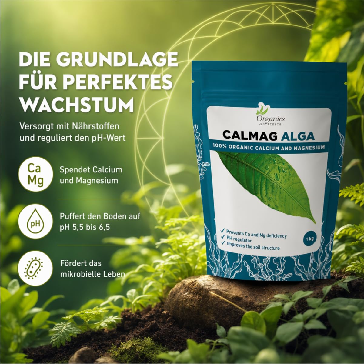 CalMag alga – Natürlicher Bodenverbesserer mit Kalzium und Magnesium, reguliert pH-Wert, stärkt Pflanzen und erhöht Erträge, geeignet für Bio-Landbau