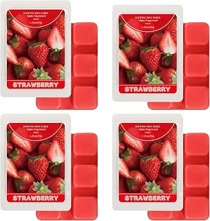 STRN Wax Melts Soy Wax Cubes 4 Pack Strawberry Scented, Long-Lasting Fragrance Scented Wax Cubes for Warmers Natural Soy Wax for Candle Wax Melts (4 x 1.25oz)