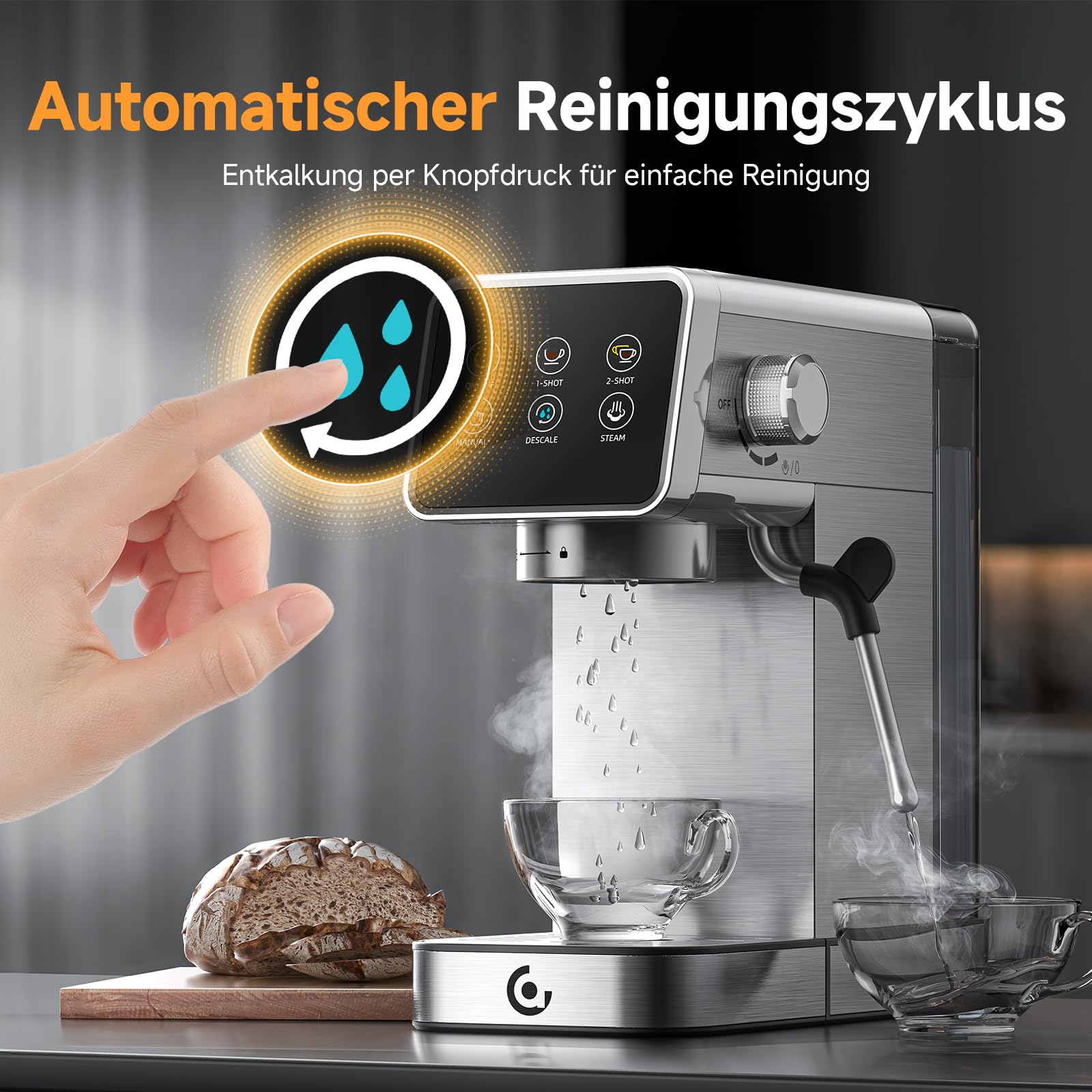 AMZCHEF Siebträgermaschine 20 Bar Espressomaschine Edelstahl LED-Touchscreen Milchaufschäumer 1,2L Wassertank