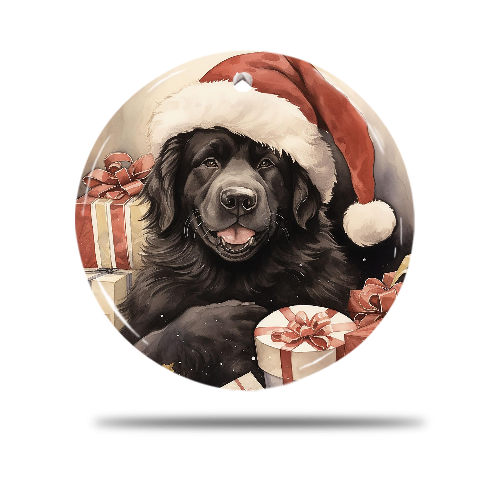 Zishenghuodianzishangwuyouxiangongsi Ceramic Christmas Ornaments, 7.3Cm Newfoundland Dog Xmas 3D Ceramics Ornaments Xmas Tree Hanging Ornaments Christmas Hanging Decoration For Indoor Party Decor