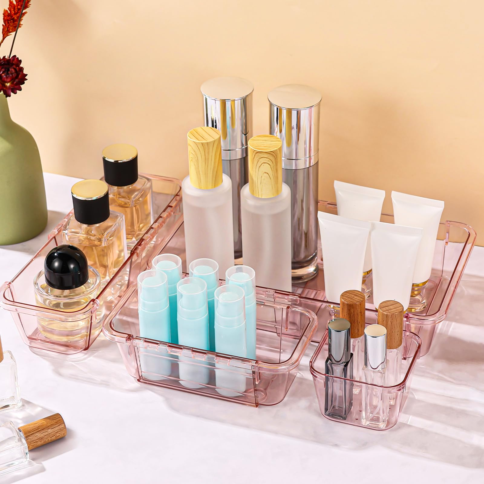 25 organizer trasparenti per cassetti, regolabili, organizer per cassetti da scrivania, 3 dimensioni, contenitori in acrilico per trucco, utensili da cucina, cassettiere per camera da letto, organizer