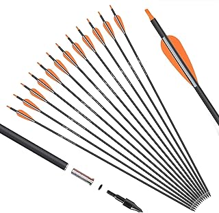 KESHES Archery Carbon Hunting Arrows for Compound & Recurve Bows - 30 inch Youth Kids and Adult Target Practice Bow Arrow - Removable Nock & Tips Points (12 Pack)