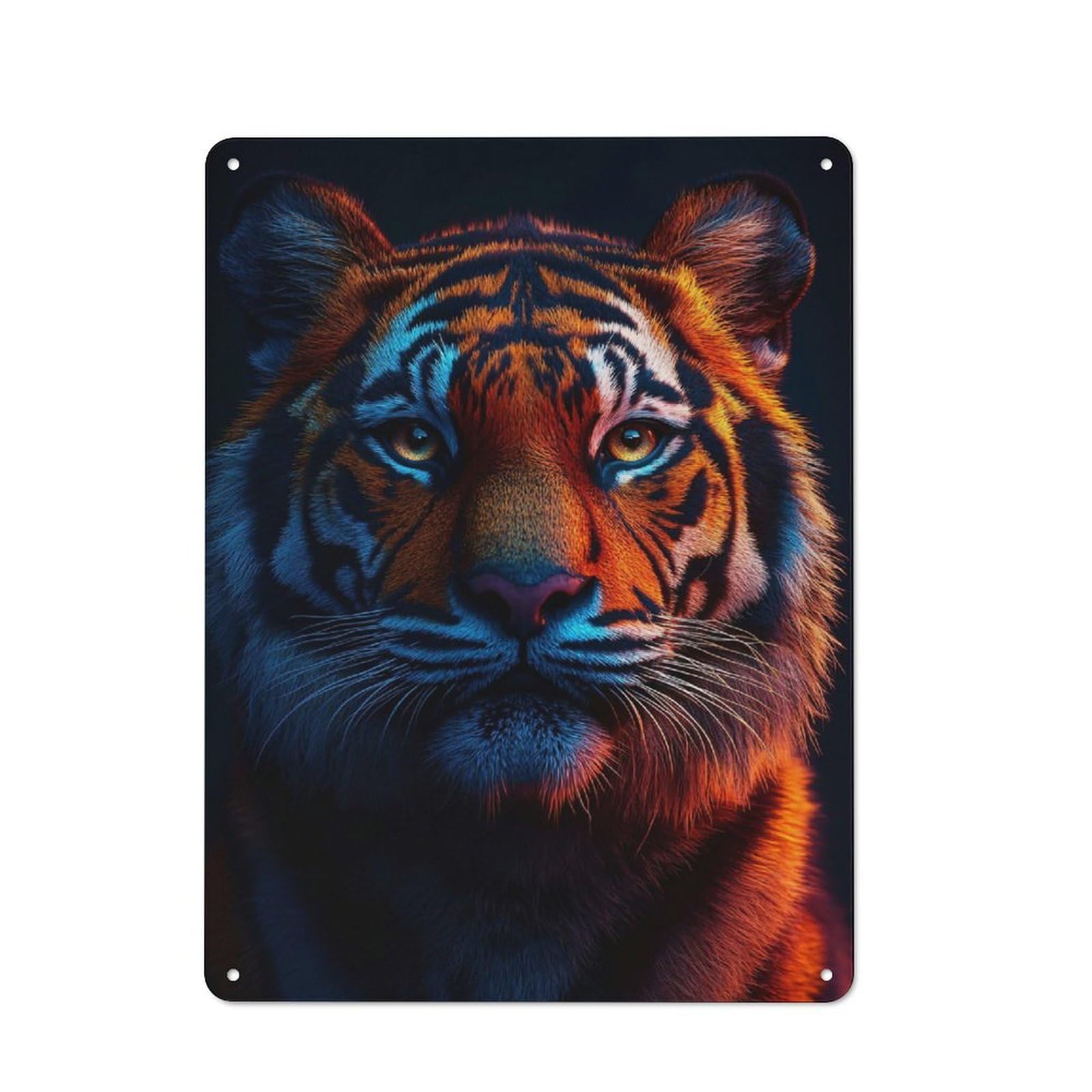 Junmoney Style-8 Tiger Portrait With Neon Lighting Metal Wall Sign 40X30cm, Rustic Decor For Workshop Wall, For Vintage Wall Decor Fans, For Themed Room Decoration