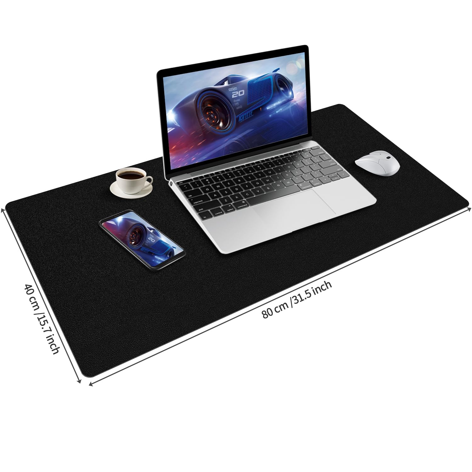 Tapis de Bureau Cuir PU 80x40 cm Imperméable Antidérapant Protection de Table pour Clavier Écriture