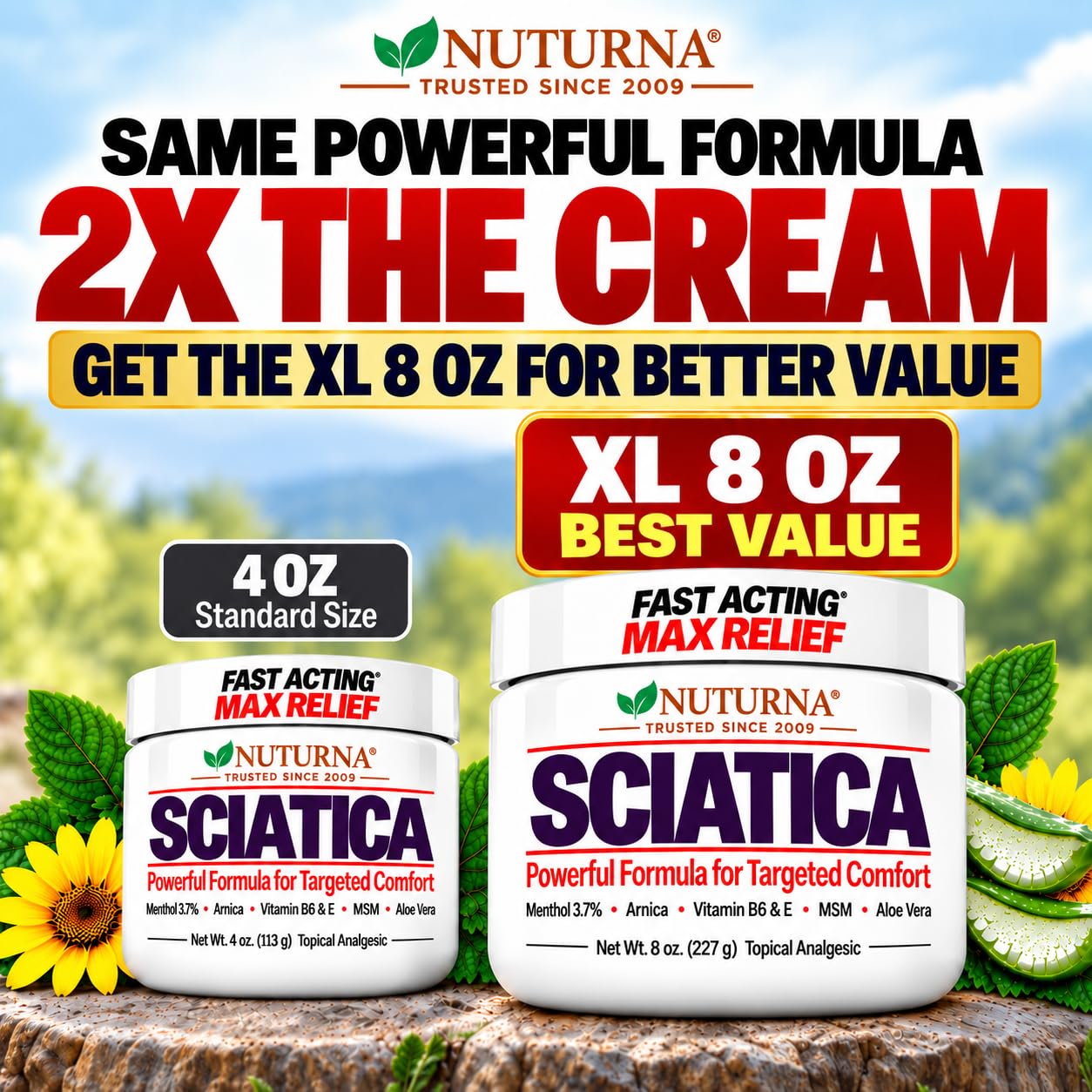 Sciatica Nerve Cream - Maximum Strength Comfort Cream for Feet, Hands, Legs, Toes, Back - Natural Ultra Strength Arnica, MSM, Menthol, Soothing Comfort, Large 4 Oz — Amazon image 5