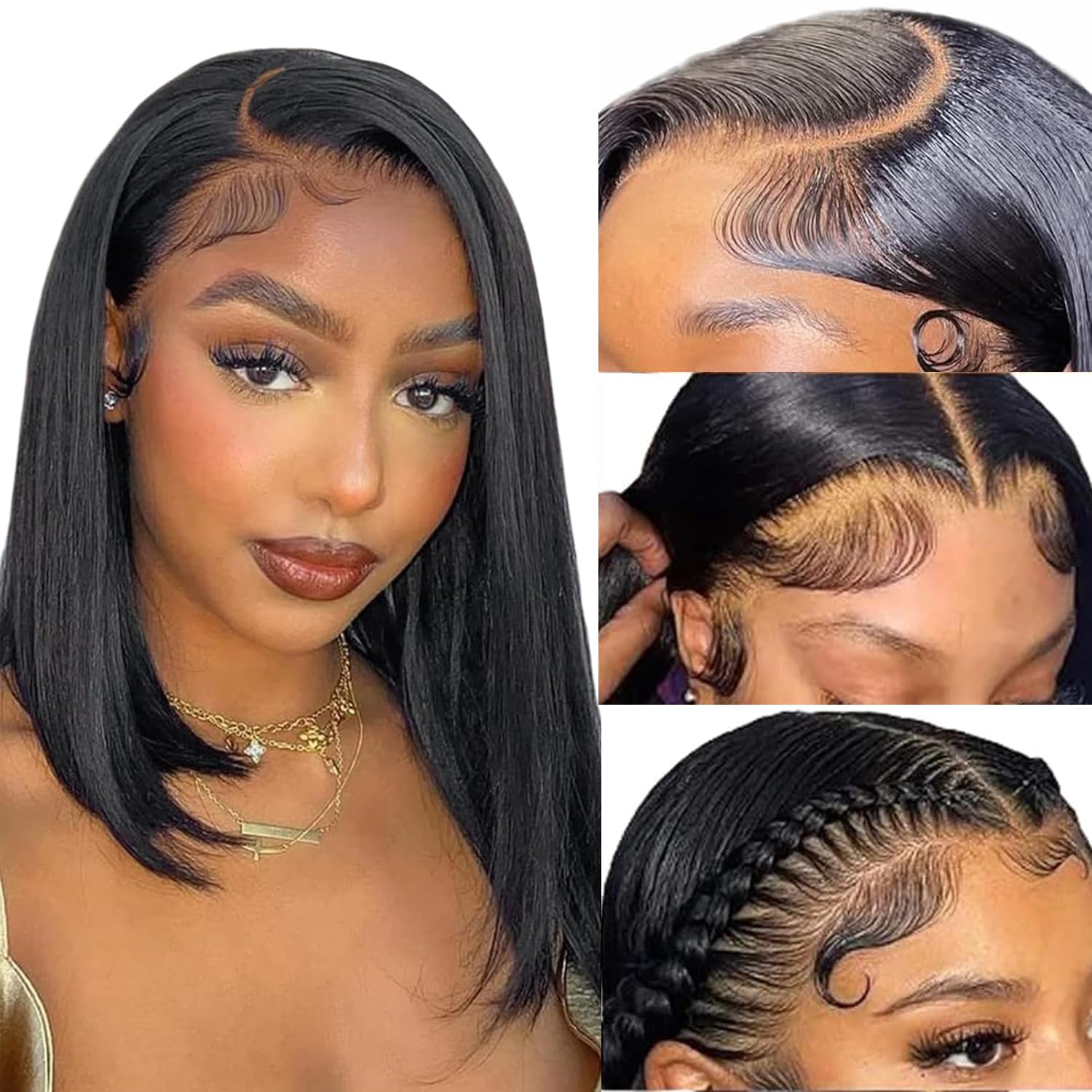 Photo 1 of *Used* Besteffie Bob Wig Human Hair 13x4 Hd Transparent Lace Front Wigs Human Hair Pre Plucked Glueless Bob Wig 180% Density Short Straight Wigs For Women 12 Inch