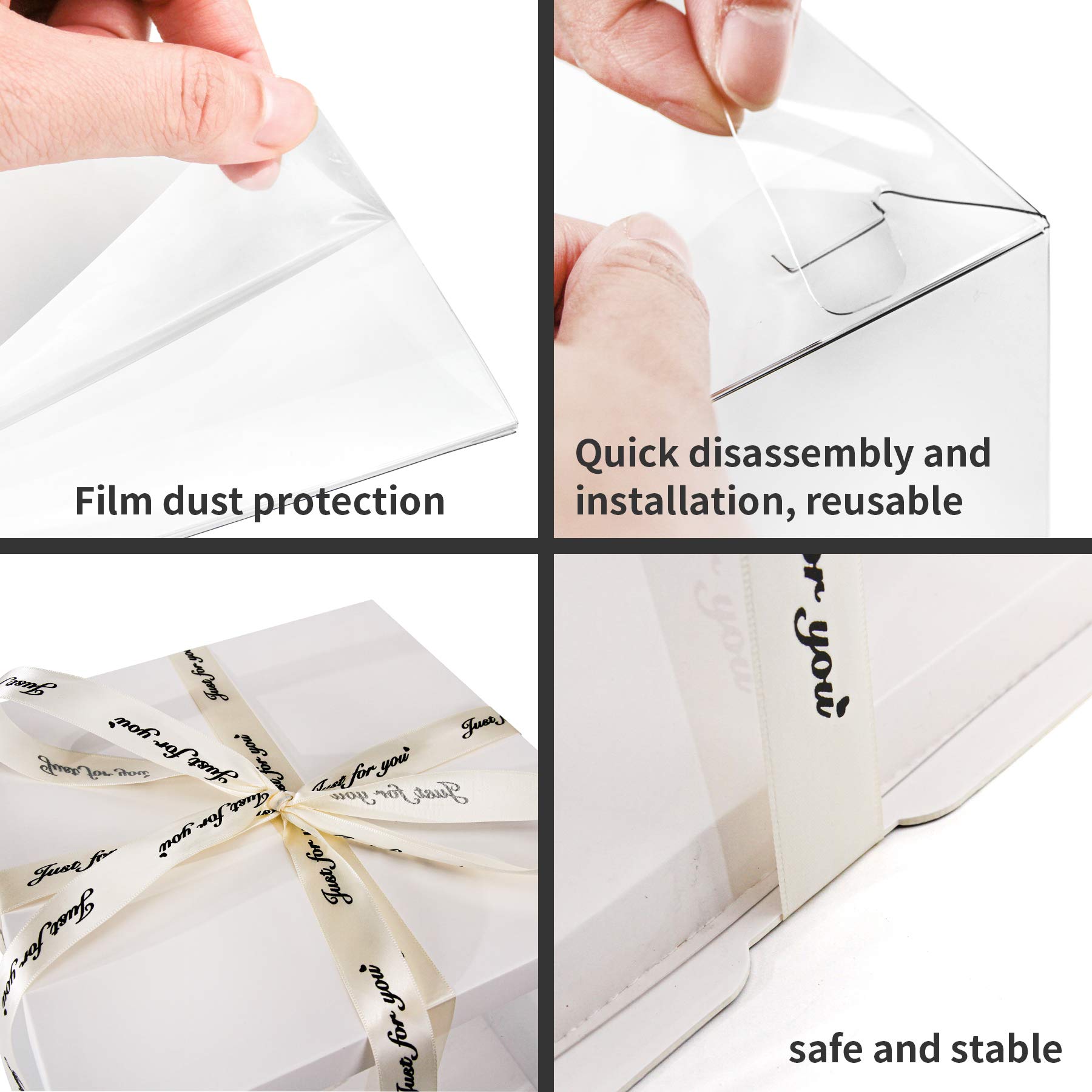 Caja transparente para pasteles, paquete de 2 contenedores para tartas de 10 x 10 x 9 pulgadas con cinta transparente con tapa, paquete de regalo para cumpleaños, boda, color blanco