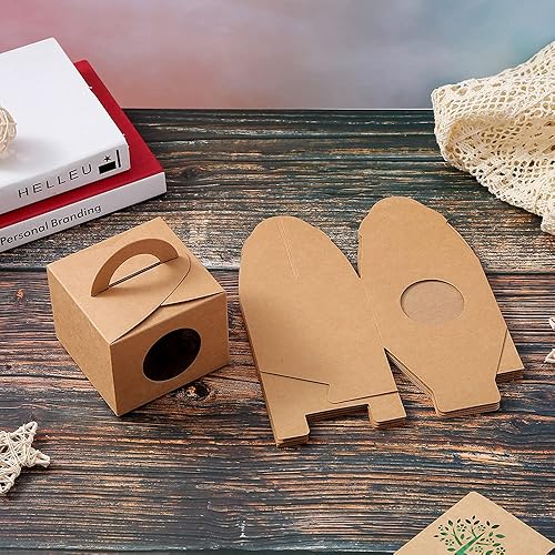 Miniatura 4 de EZEK Cajas de regalo con ventana y manipulador, picnic, boda, cumpleaños fiesta de San Valentín, Paquetes de 12, M, Marrón