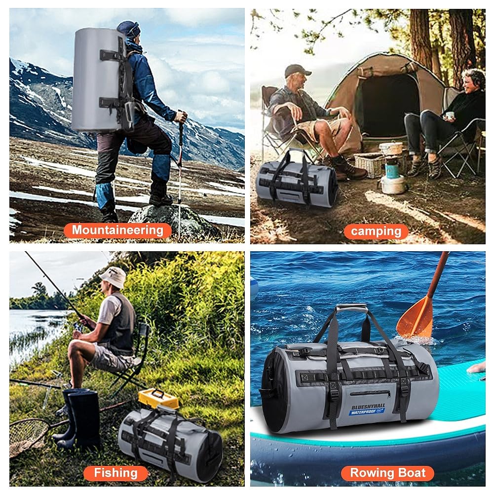 60L Sac à Dos étanche avec Cordes élastiques, Sacs étanches Moto, Sac à Dos pour Le Rafting, Le Kayak, Le canoë, Sac de Selle, Gris