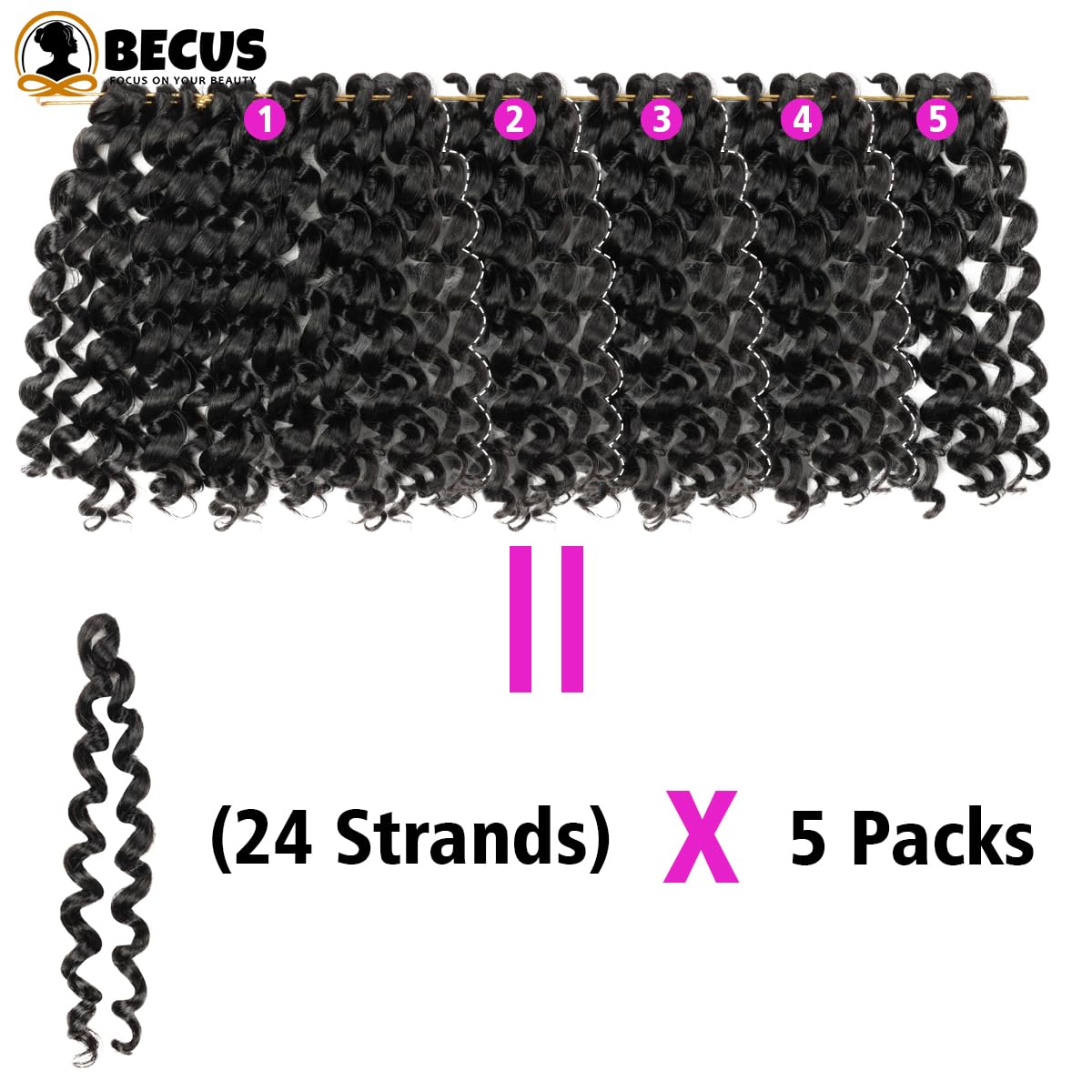 BECUS Gogo Curl Pelo Pelo Para Trenzas Africanas Mujeres 5 Paquetes Jamaicano Rizado Profundo Rizado Para Playa Ganchillo Extensiones Pelo Sintético 8"(Negro Natural #1B)