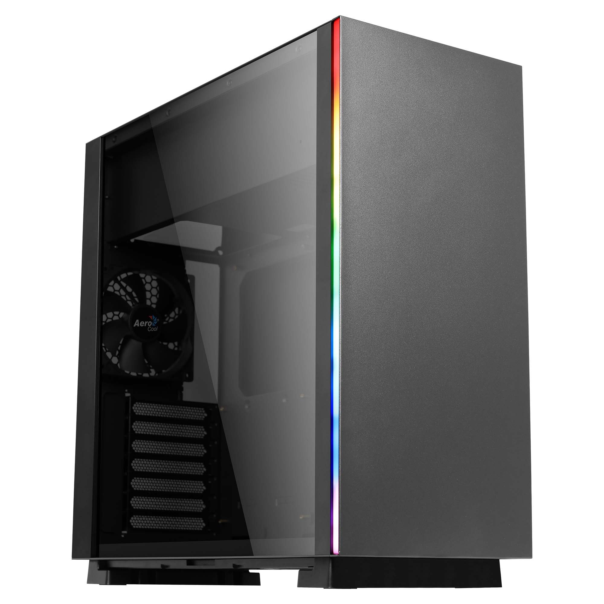 Aerocool Glo - Micro ATX PC Case (Tempered Glass, Total Side Window, RGB 13 Modes, USB 3.0, 12 cm Back Fan) Black