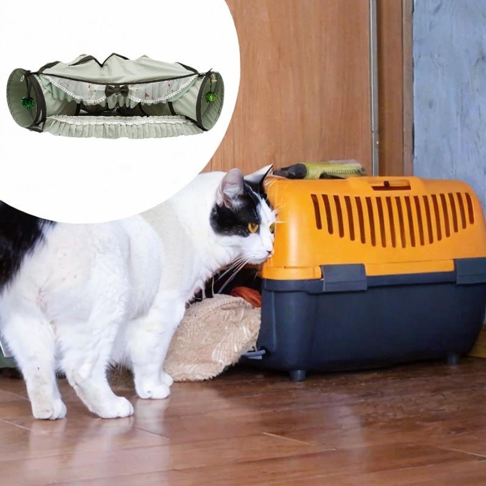 Tunnel Interactif 2 en 1 pour Chat, Cabane et Cachette, Jouet pour Chatons, Chats D'intérieur, Lapins et, Vert