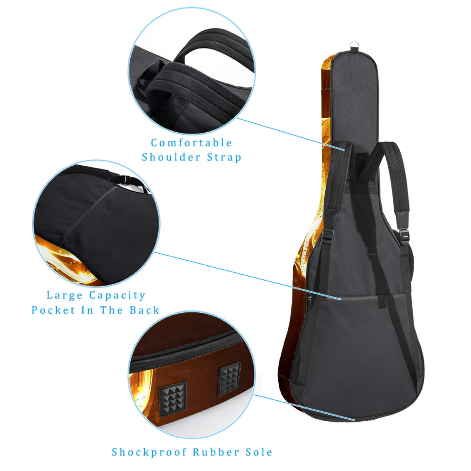Borsa per chitarra impermeabile con cerniera morbida zaino per chitarra, chitarra acustica e classica folk chitarra elettrica musica marrone