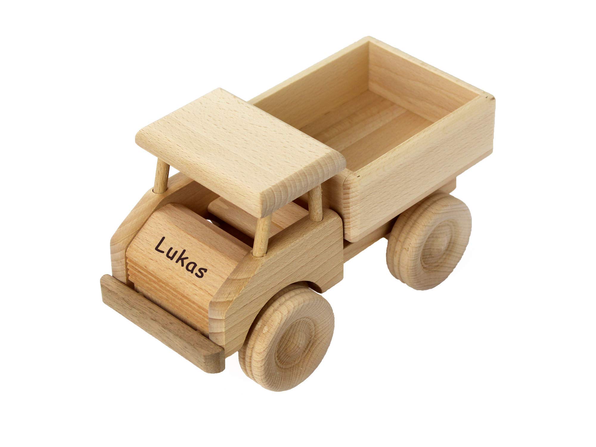 Geschenkissimo Holz-LKW für Kinder - Spielzeug Lastwagen mit Namen - Gravur - Massives Holzspielzeug, robust & langlebig - Holzauto für Kleinkinder, EIN tolles Kindergeschenk