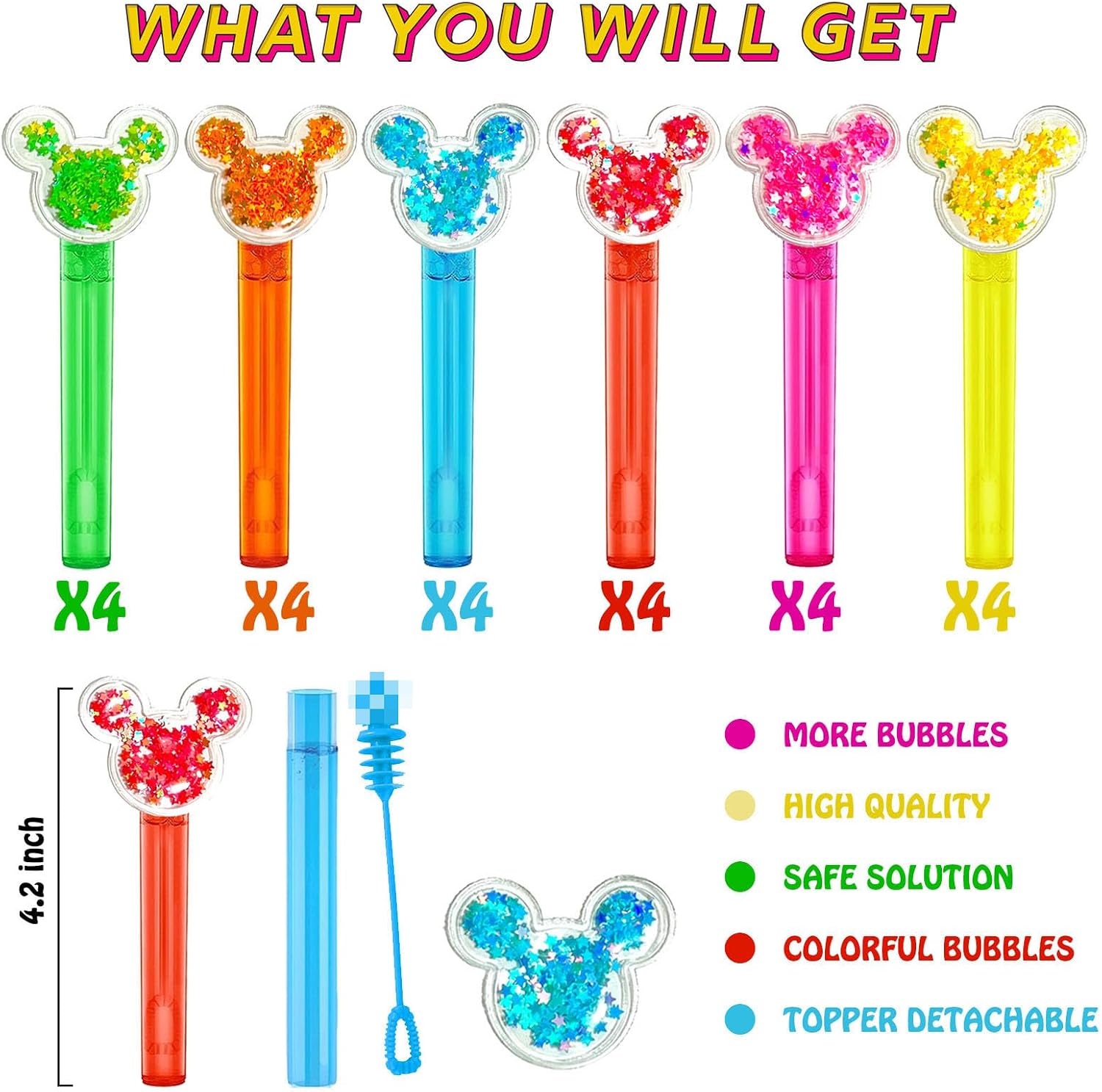 Mouse Party Favors 24Pcs Glitter Mouse Ear Bubble Wands for Kids Cute Bubble Wand for Birthday Party Supplies Classroom Prizes Pinata Goodie Bag Stuffers Gifts
