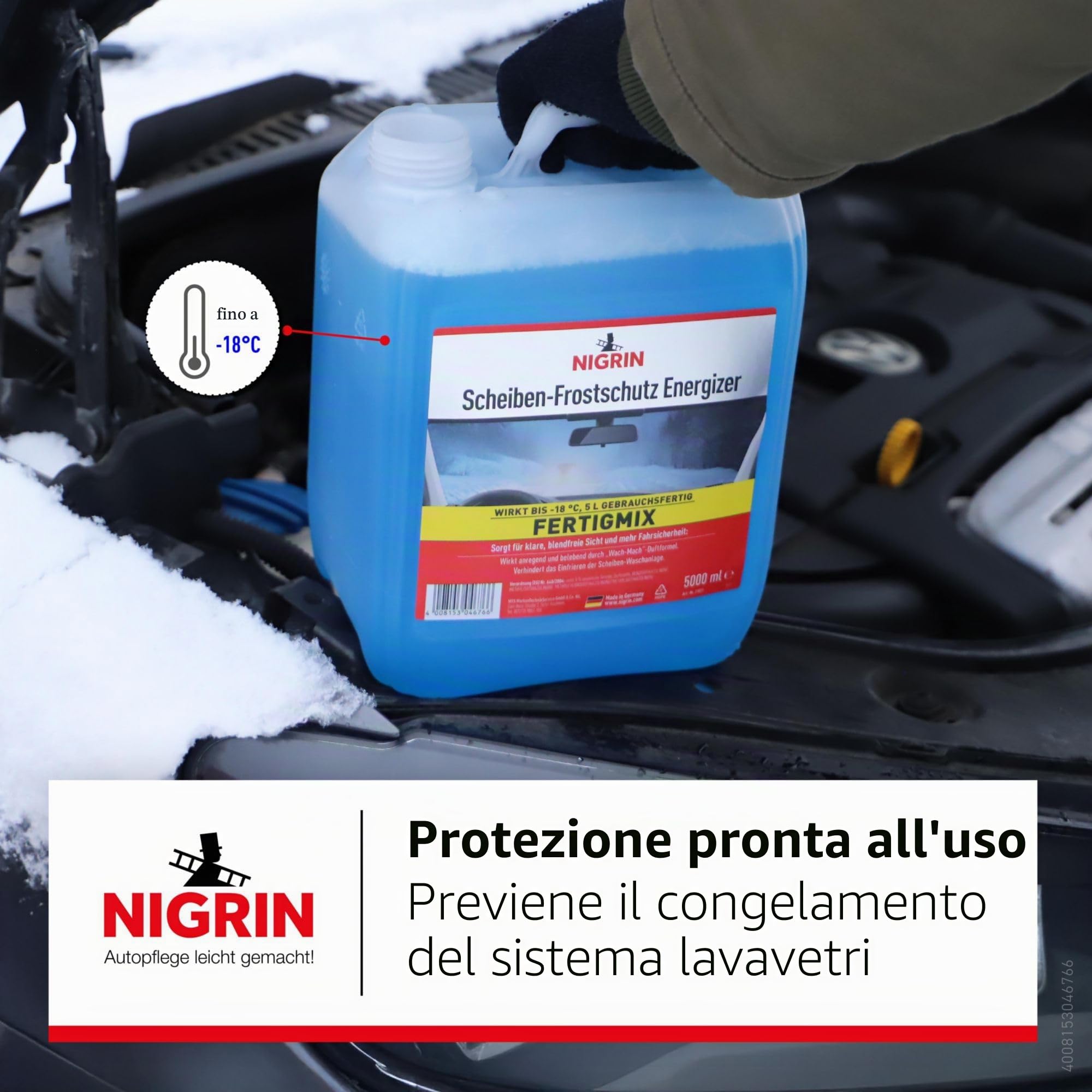 NIGRIN Liquido Antigelo per Parabrezza ENERGIZER Pronto all'Uso -18°, ad azione rapida, senza aloni e previene il ricongelamento, blu, 5 litri