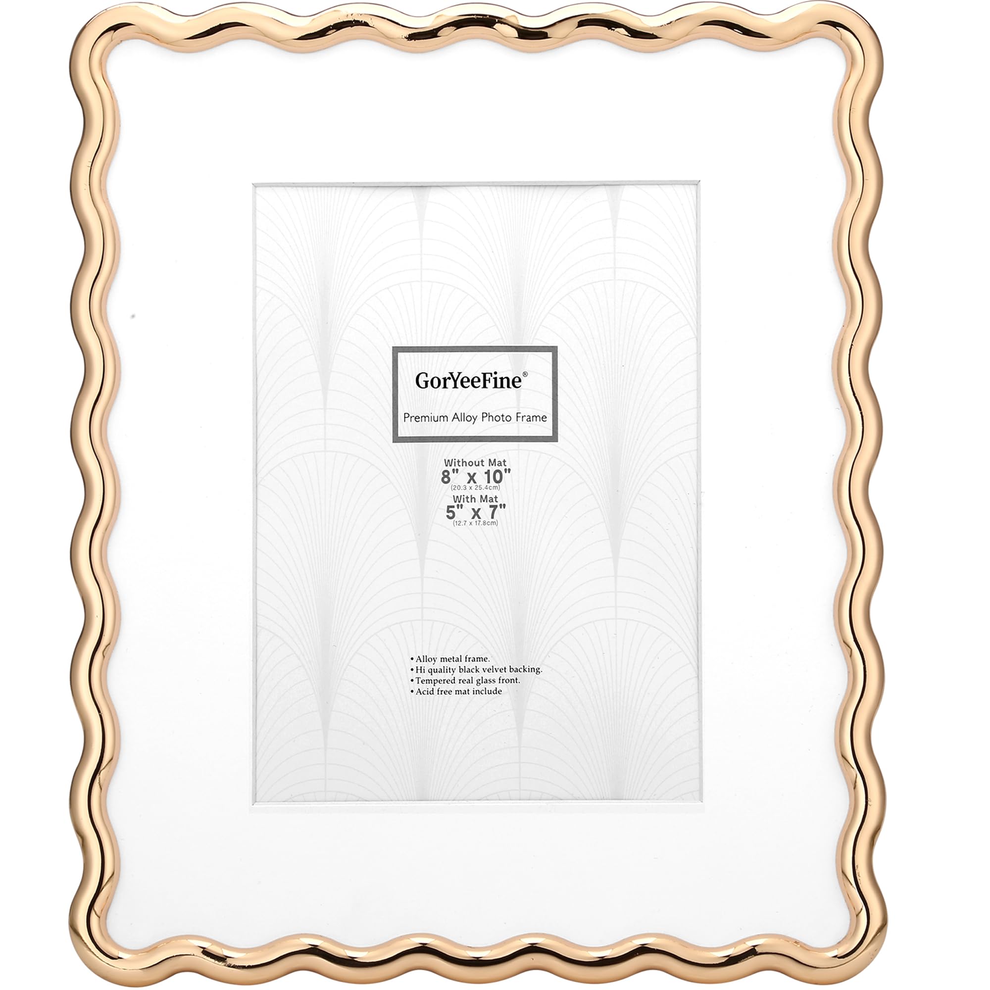 Gold 8x10'' Heavy-Duty Zinc Alloy Photo Frames with Acid Free Mat for 5x7'',Wave Design Gold Picture Frame 8x10'' with Black Velvet Backing,for Desktop and Wall Hanging — image 1