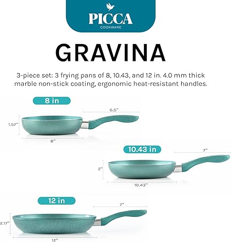 Miniatura 3 de Picca Gravina - Juego de sartenes grandes de 3 piezas, sartén antiadherente de mármol fácil de limpiar con revestimiento a base de minerales, sin