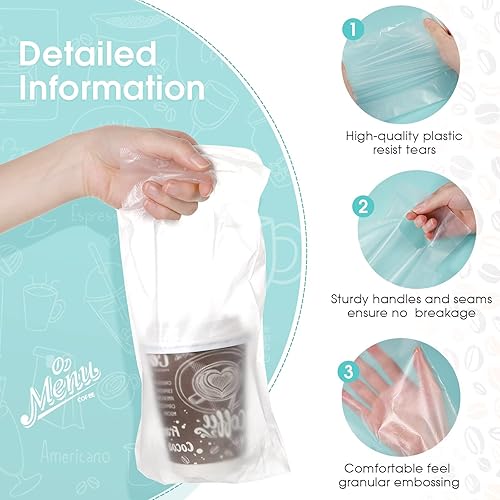 Miniatura 4 de 200 portadores de bebidas para entrega, bolsas de plástico transparente con asa para bebidas, bolsas de embalaje de polietileno, para llevar tazas,