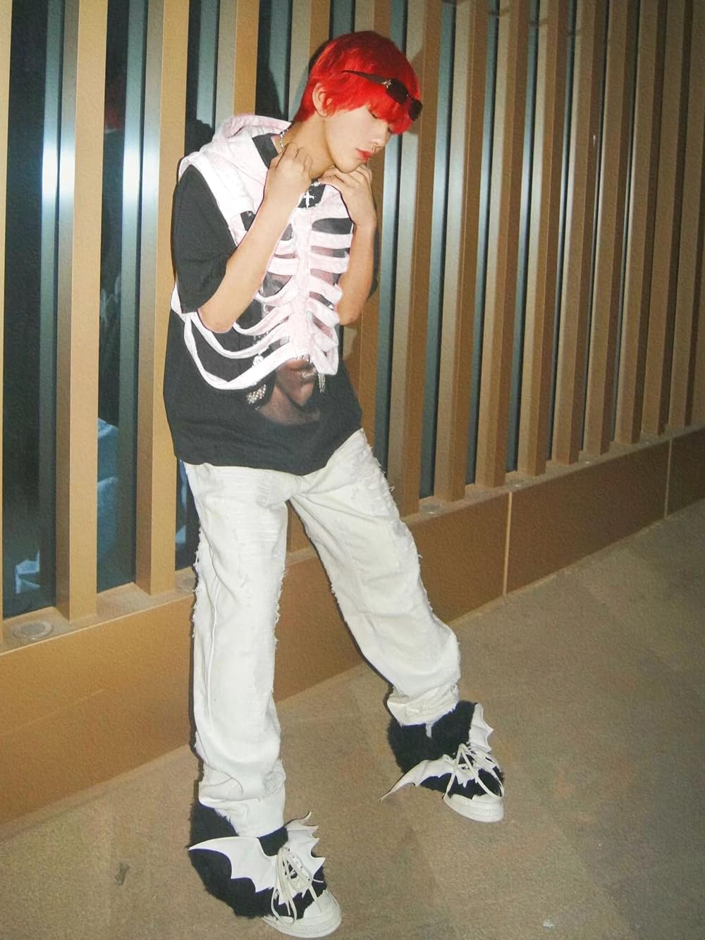 Unisex Oversized Skeleton Hoodie Men Cropped Sleeveless Sweatshirt for Women Goth Halloween Costume Skull Hooded Vest - Image 6