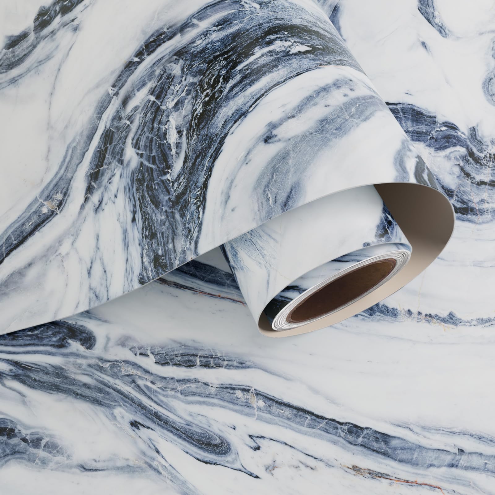 VaryPaper Papier peint à décoller et à coller en vinyle granit imperméable et amovible pour comptoirs, grande taille, bleu marine et blanc, 81,3 x 899,2 cm