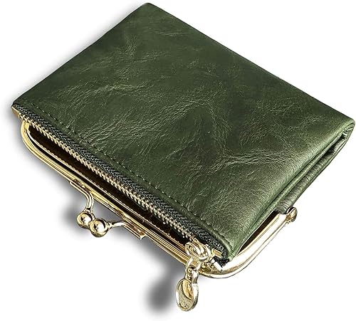 AOXONEL Cartera pequeña para mujer monedero compacto de cuero plegable vintage con cremallera y cierre de beso Vintage