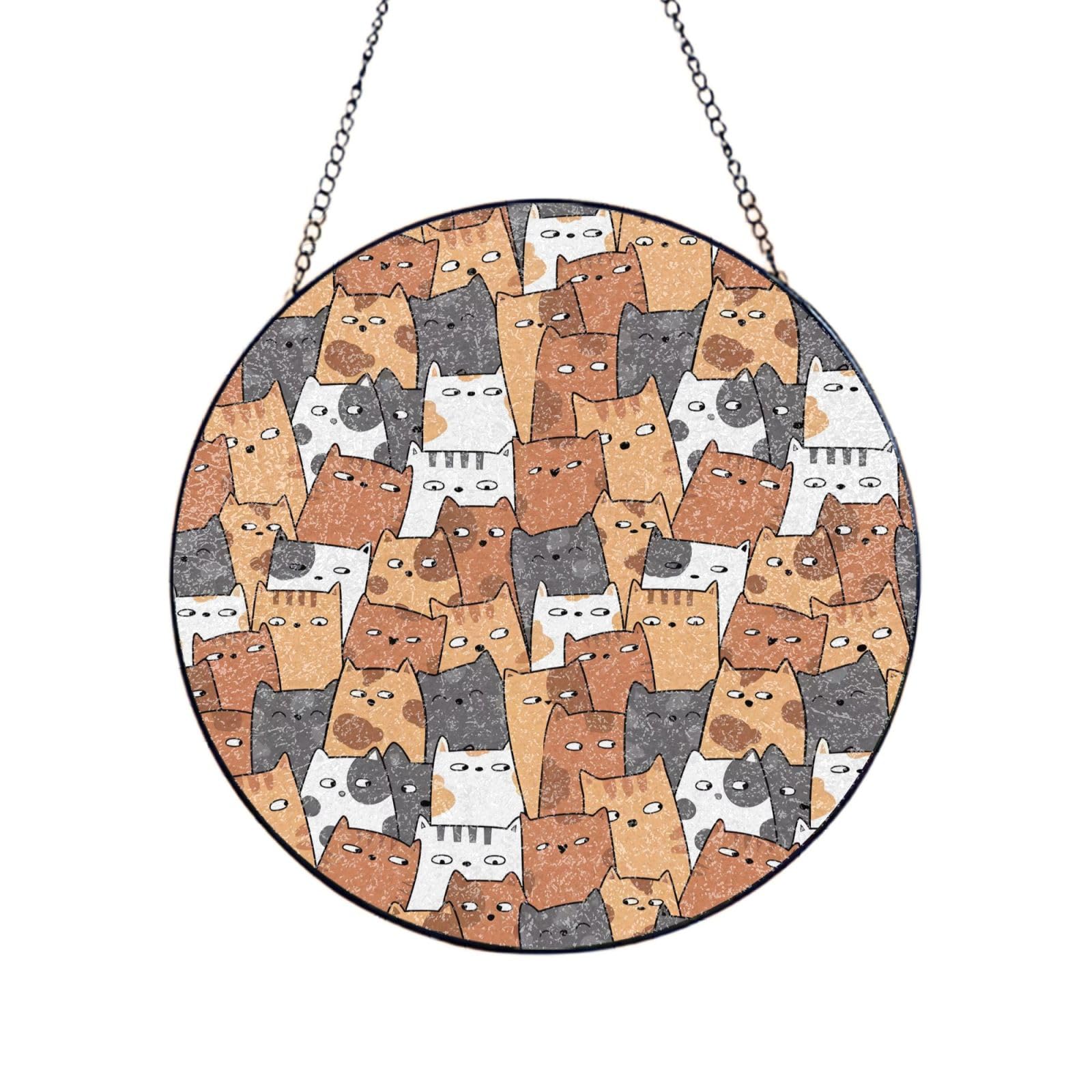 Phayah Orange Cats Print Glass Window Hanging Sun Catchers Suncatcher Decor For Birthday For Home Garden Porch 6in（15cm）