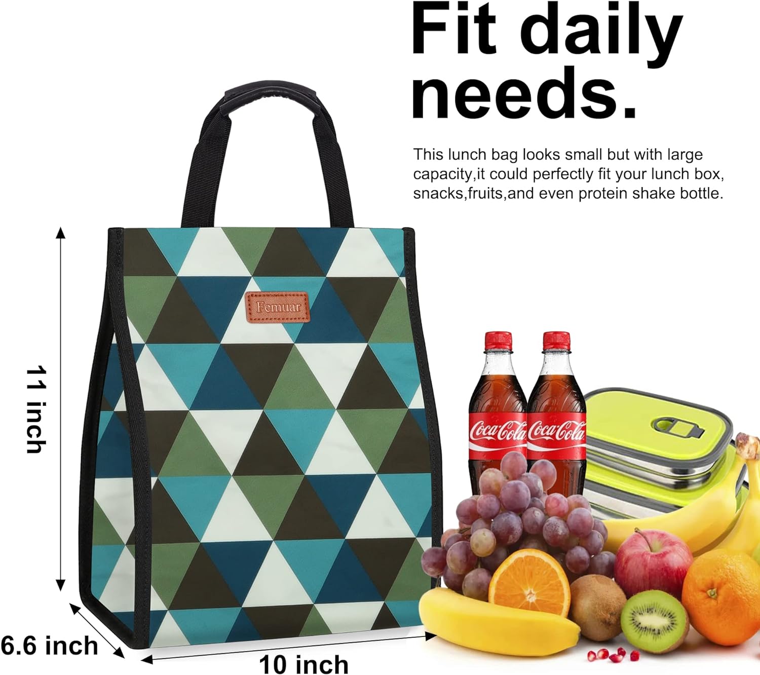 Lunch Bags for Women Insulated Reusable Lunch Tote with Internal Pocket, Lunch Tote bag for Work（Triangle） image 2