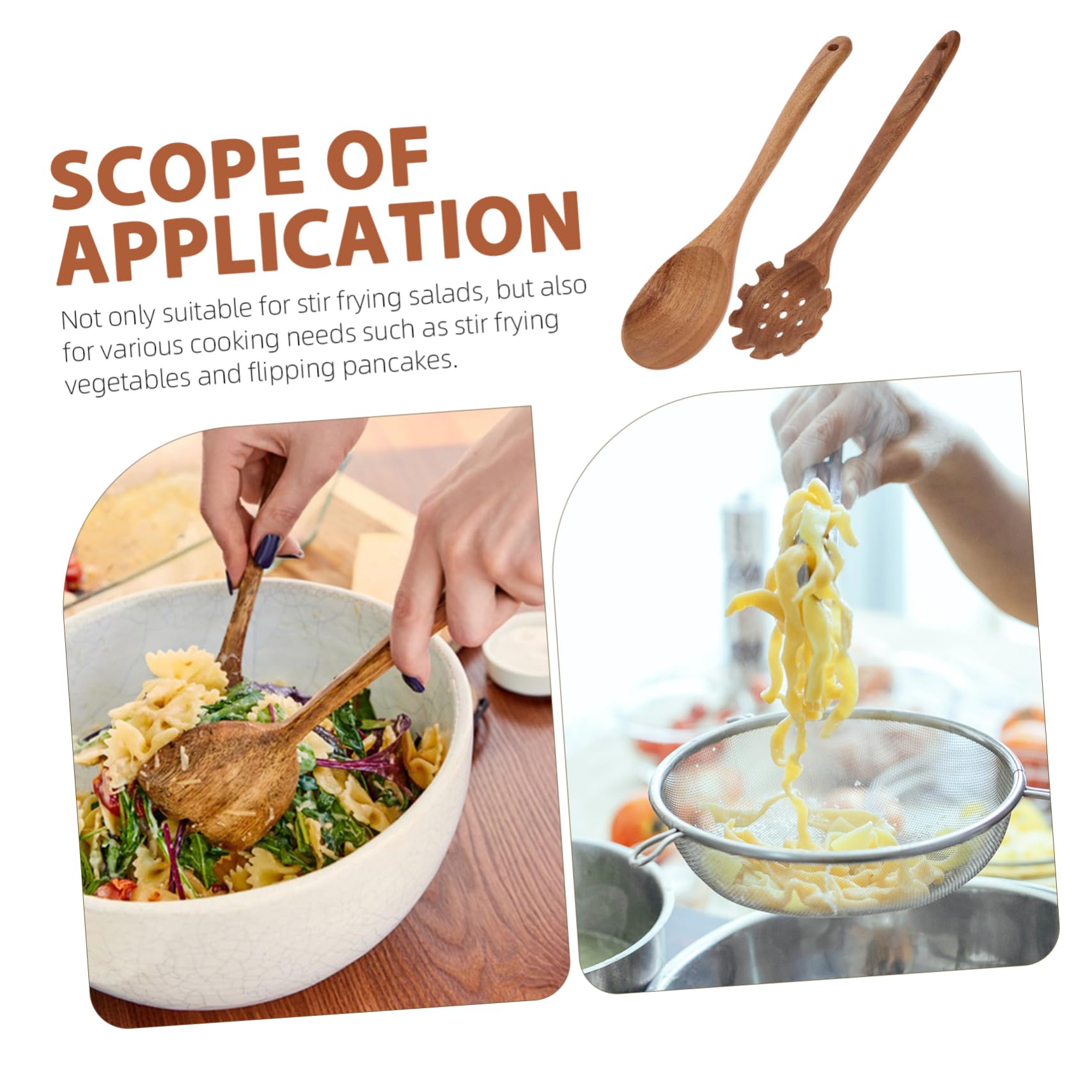 Cabilock 8 Piezas Cuchara para fideos con mango largo espátula de cocina utensilios para servir comida cucharas de madera utensilios de cocina de madera espátula de madera espátula para wok