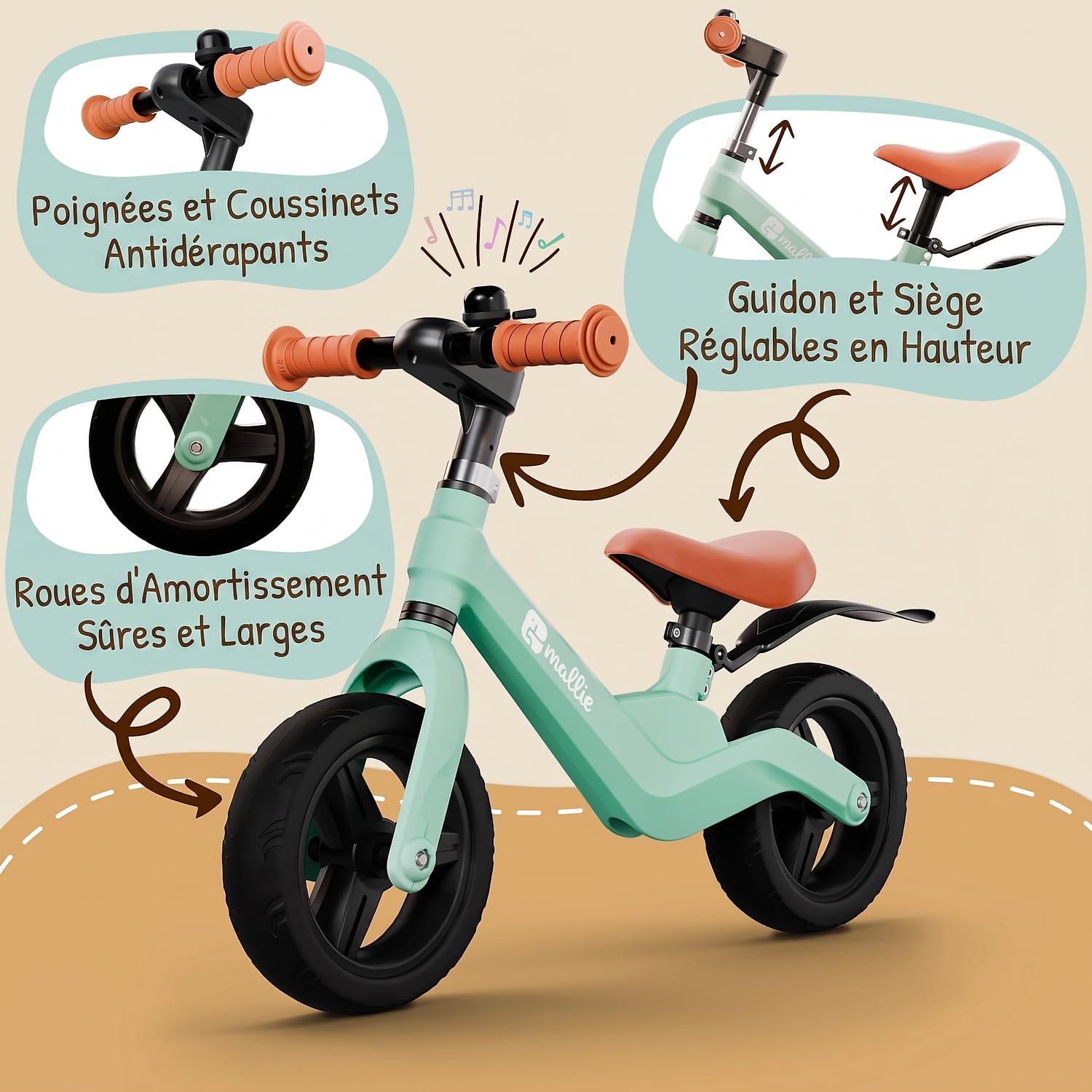 Mallie® Draisienne 2 Ans avec Sonnette - Velo 3 Ans, Velo 2 Ans, Draisienne 3 Ans - Vélo Enfant 2 Ans, Draisiennes Bebe, Draisiennes 4 Ans - Balance Bike