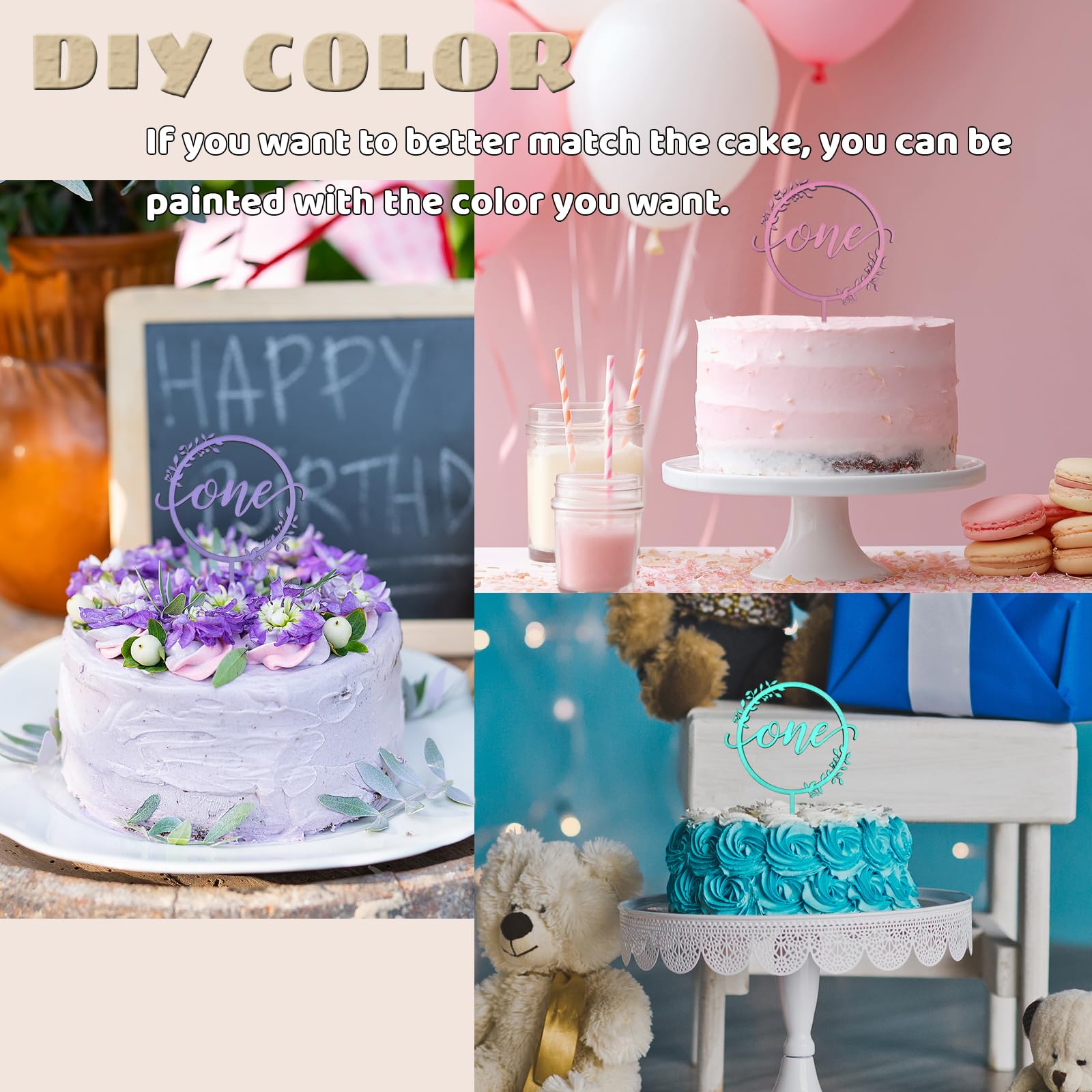 Wooden "ONE" Cake Topper - Heart Style First Birthday Decoration For Cakes, Photo Props, Baby Shower