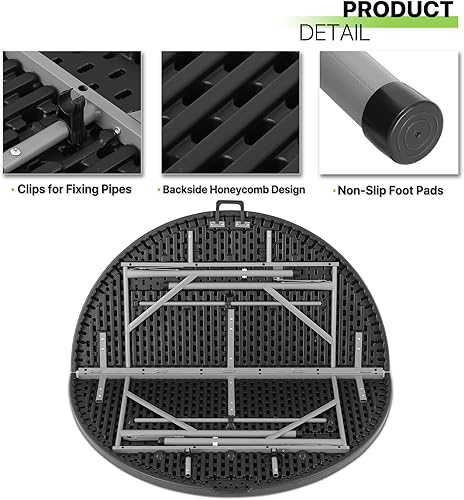 Miniatura 8 de Magshion Mesa plegable redonda de 53 pulgadas, 4.5 pies, mesa de plástico plegable para tarjetas de comedor comerciales con asa de transporte para