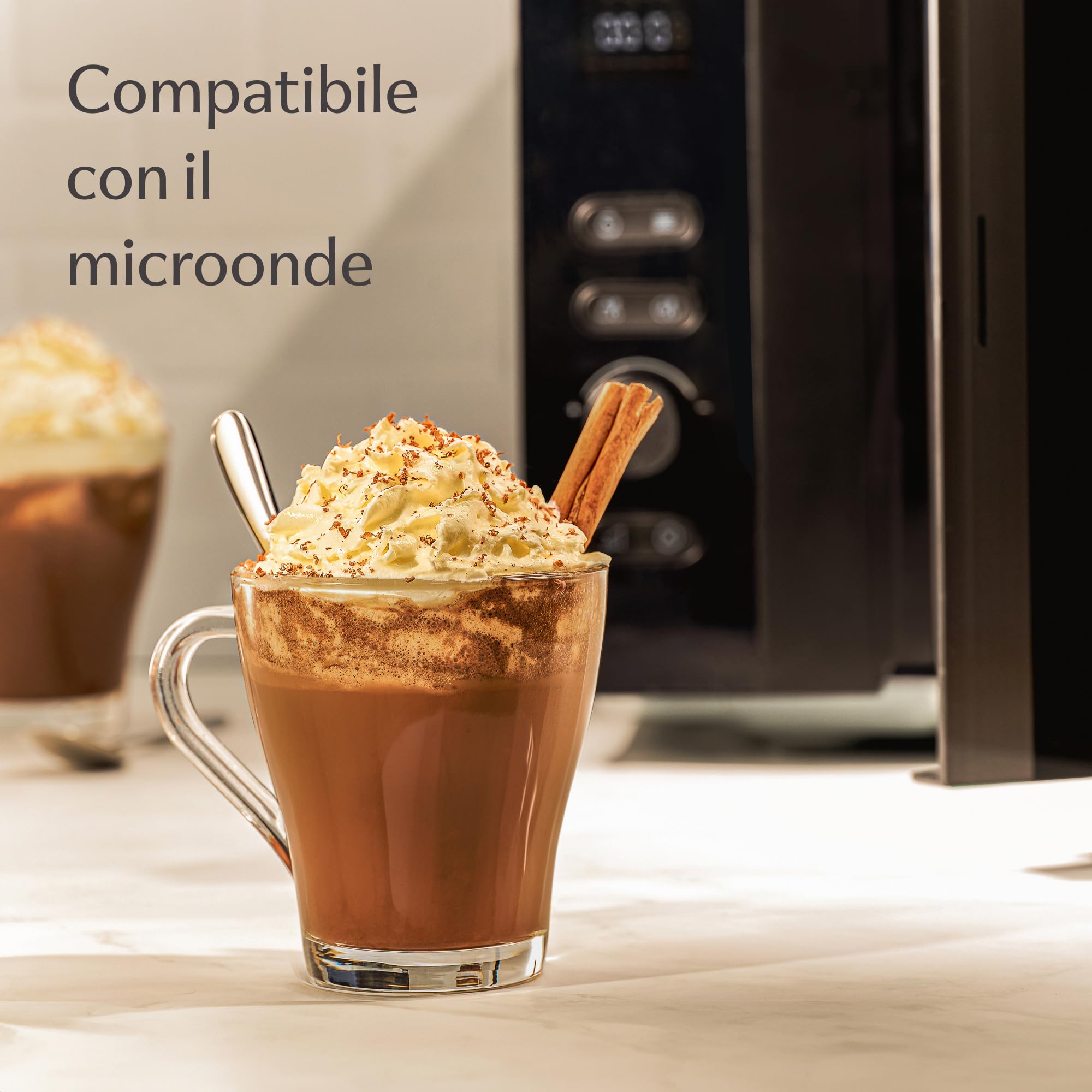 Cosumy 6 Tazze da Cappuccino in Vetro con 6 Cucchiaini - 250ml - Mantengono il Calore - Lavabili in Lavastoviglie adatto alle Microonde - Temprato Tazza Caffe