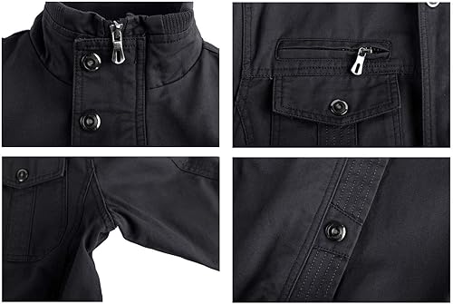 Miniatura 5 de CRYSULLY - Chaqueta de invierno de forro polar para hombre, estilo informal, con varios bolsillos, abrigo de campo