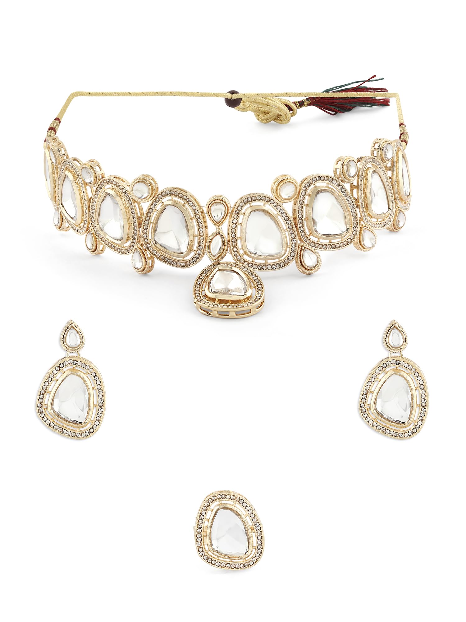 ZAVERI PEARLS Gold Tone Dazzling Stones & Austrian Diamonds Choker Necklace Earring & Ring Set For Women-ZPFK16767 (B0CL2CD4NN) Amazon Price History, Amazon Price Tracker