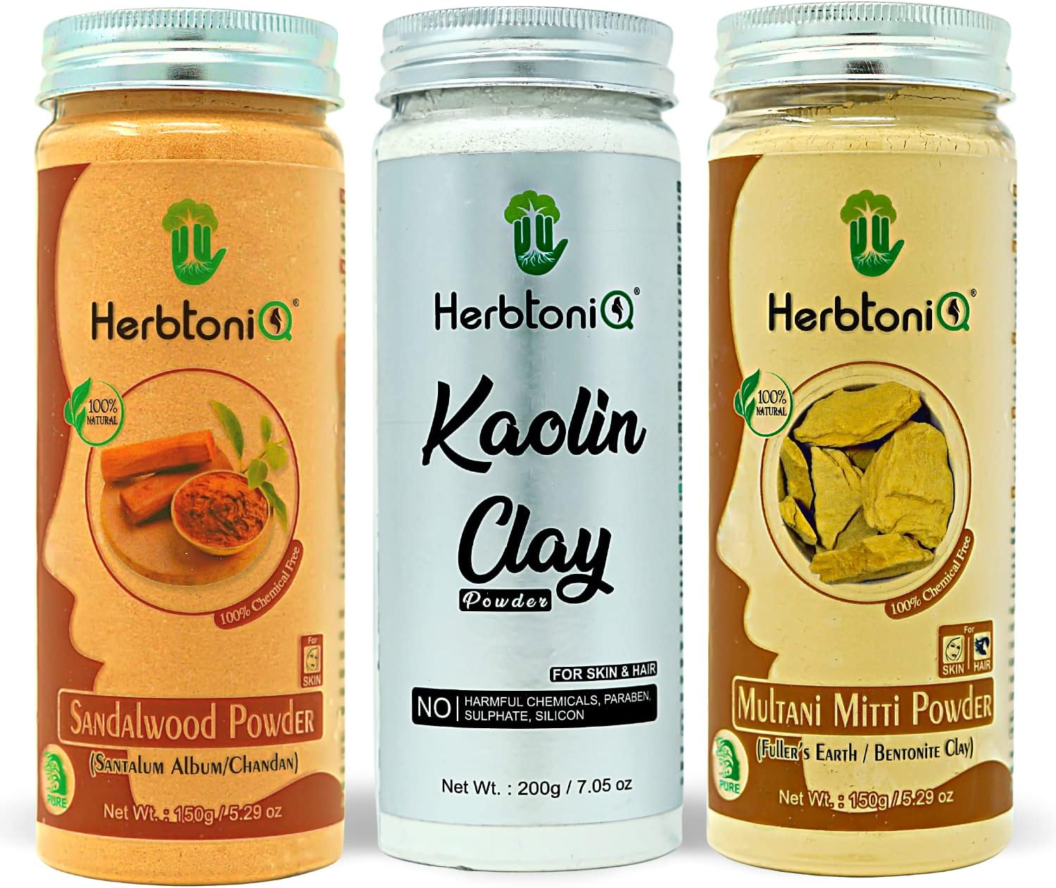 100% Natural Sandalwood Powder 150g Kaolin Clay Powder 200g Multani Mitti Powder 150g For Fairness Acne Pimples & Spots Face Pack (500g, Pack Of 3)