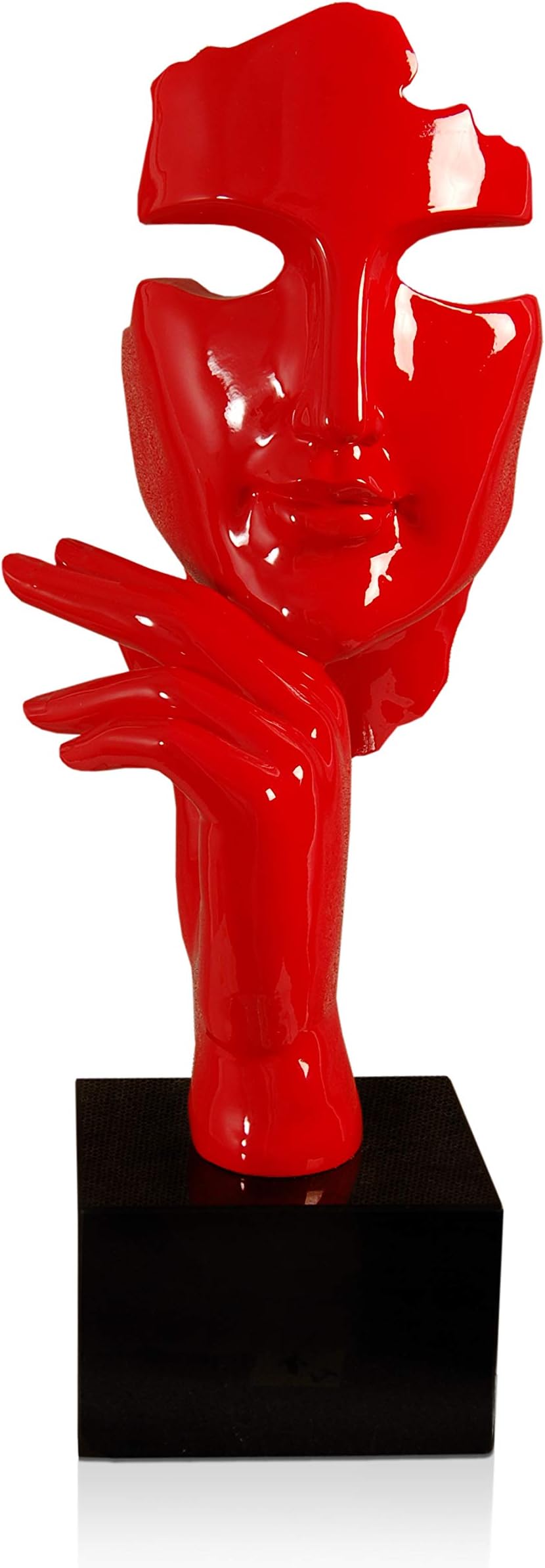 Arte dal Mondo face Woman Abstract Design lacquared Resin Sculpture Mounted on a Marble Base, Stone, Red, 25 mm Wide