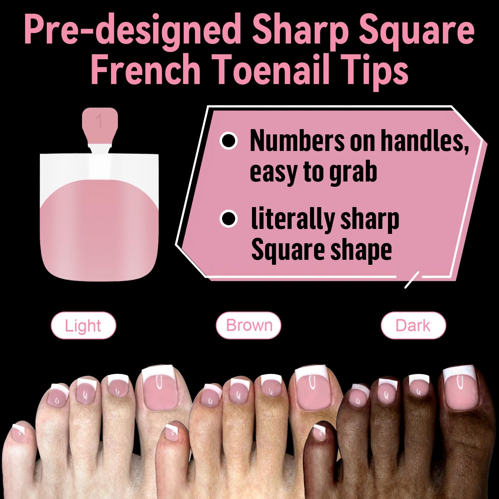 EBANKU 300PCS French Tip Toe Press on Nails, Shark Square Pre-Designed Soft Gel Thick False Toenail Extension - Image 4