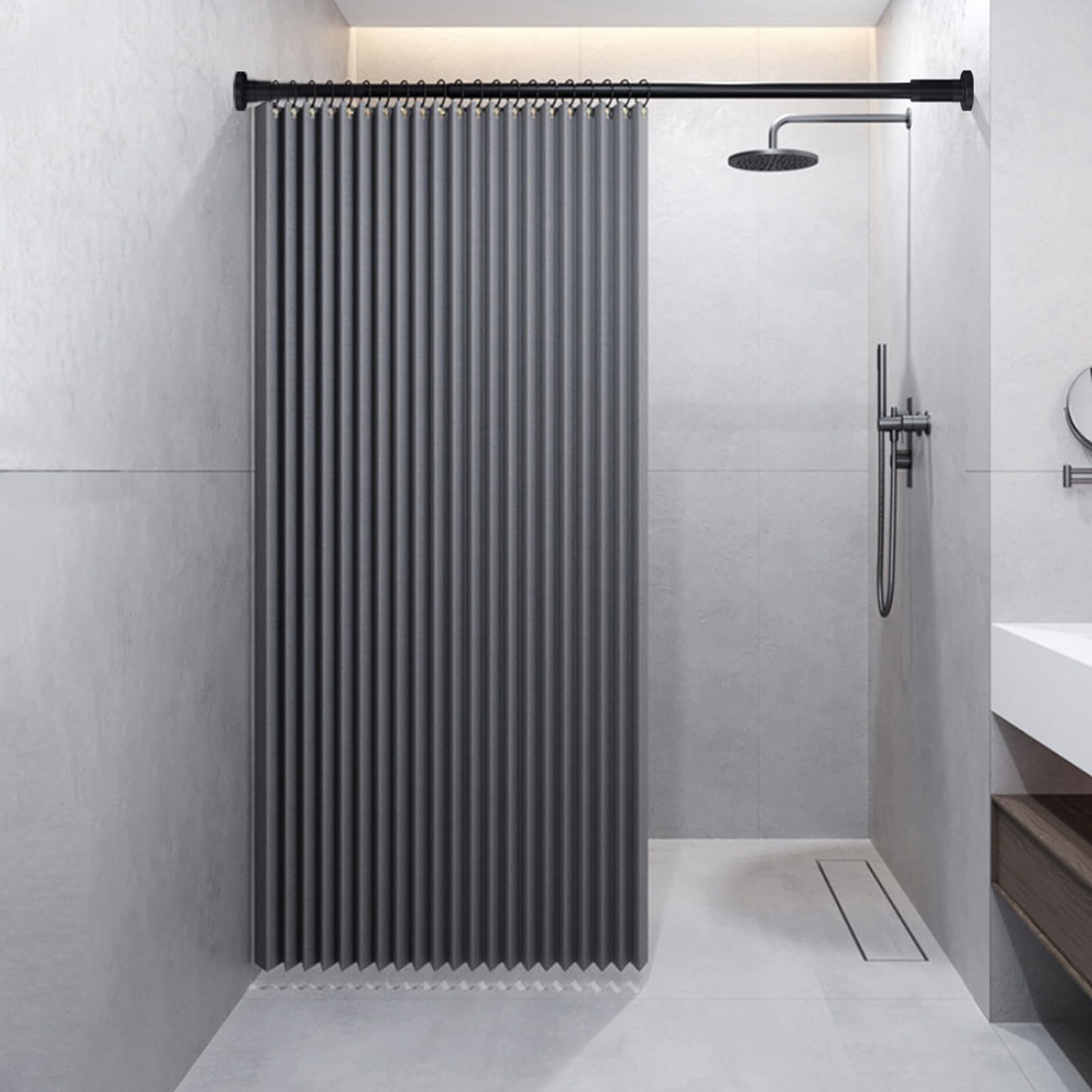 Ensemble de rideaux de douche en tissu pliable avec crochets de rideau de douche en polyester imperméable et à séchage rapide pour salle de bain rustique gris foncé 100 x 180 cm