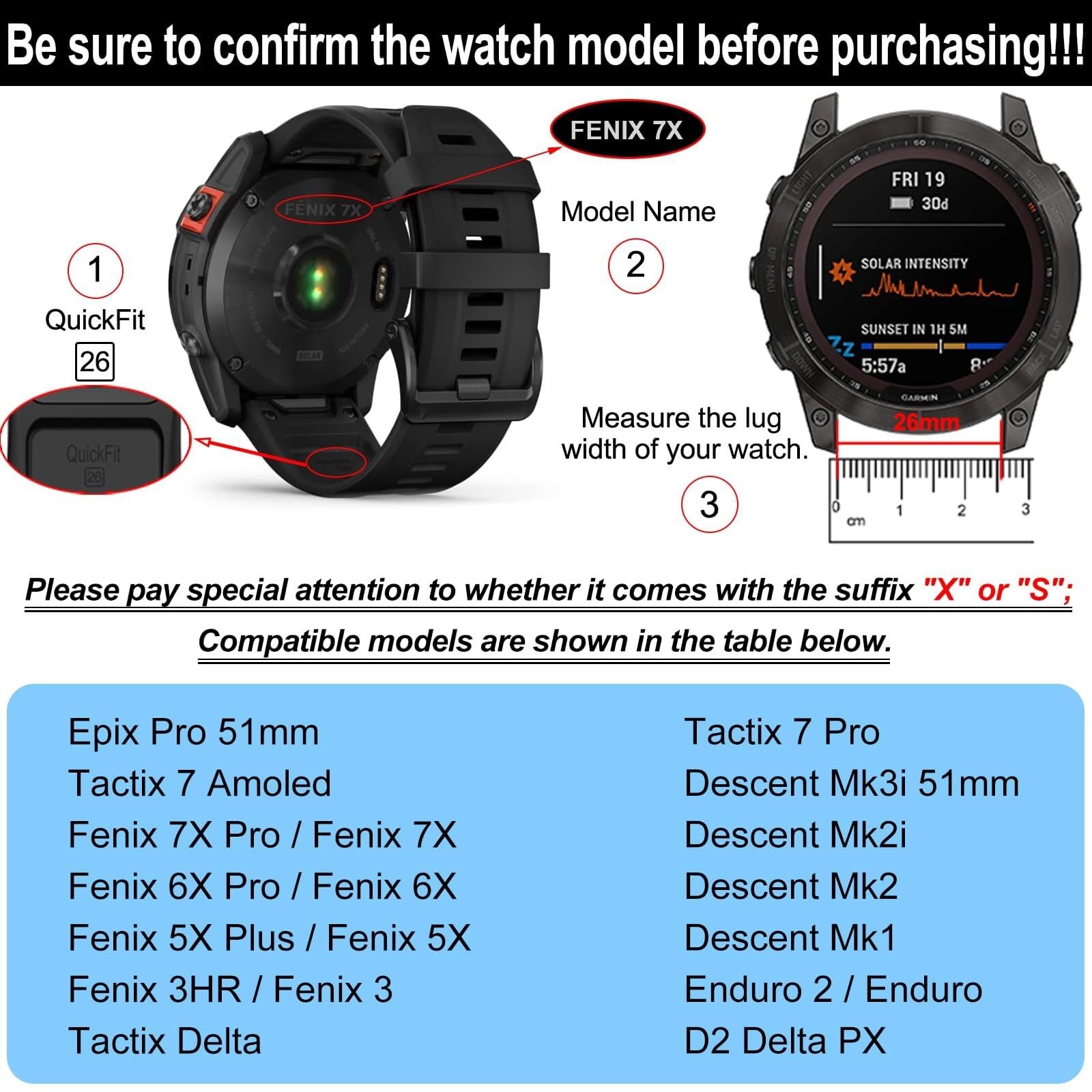 HQHYGM Pasek do zegarka 26 mm, do paska 7X 51 mm 6X 5X Plus Silikonowa opaska na rękę Pro Mk2i MK3i Smartwatch