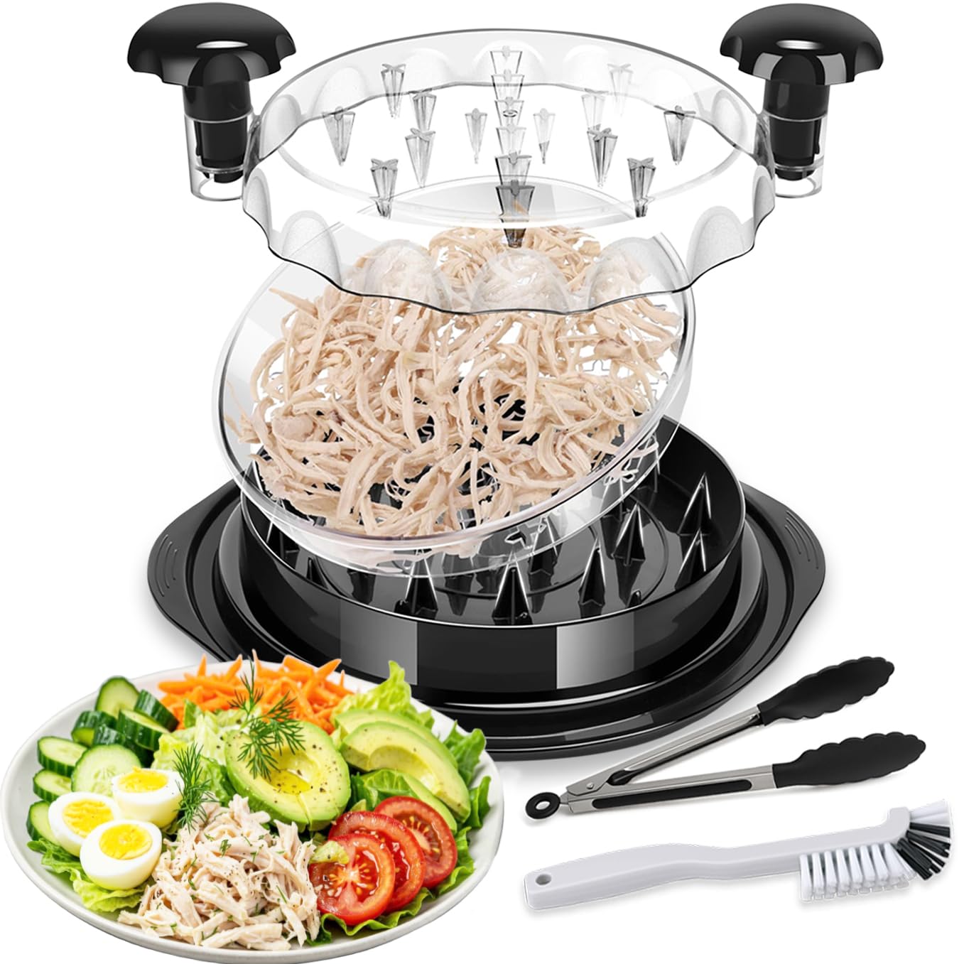 SoLuna. Trituratore per pollo, 30 cm, taglia XL, 3 strati, strumento twister per carne di pollo, con spazzola per la pulizia, pinza per alimenti, base antiscivolo, maiale, manzo, verdure, lavabile in