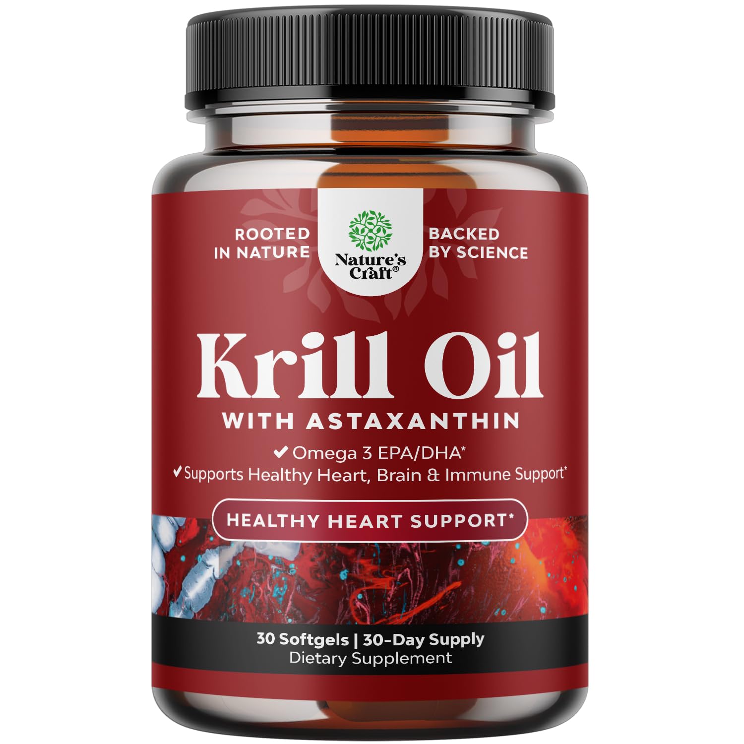Antarctic Krill Oil Softgels - High Absorption Krill Oil Omega 3 Fatty Acid Supplement with Potent EPA DHA Astaxanthin and Phospholipids - Wild Caught Burpless Fish Oil Omega 3 Supplement (30 Count)