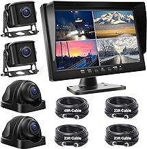 Wired Backup Camera System with 10.1’’ IPS Monitor for Truck RV Trailer Bus, Rear View Camera, with Side Front View Camera, 4 Split Screen, Super Waterproof, Night Vision, Easy Installation AHD1080P