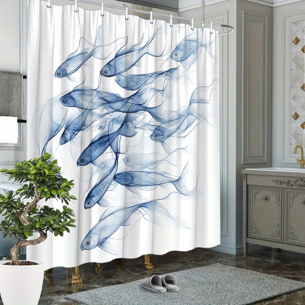 GLWDMB 1 Piece 120x180CM Dreamlike Fish Printed Shower Curtain With Hook, Polyester, for Windows And Walls, Bathtub, Bathroom, Machine Washable, All Season Universal