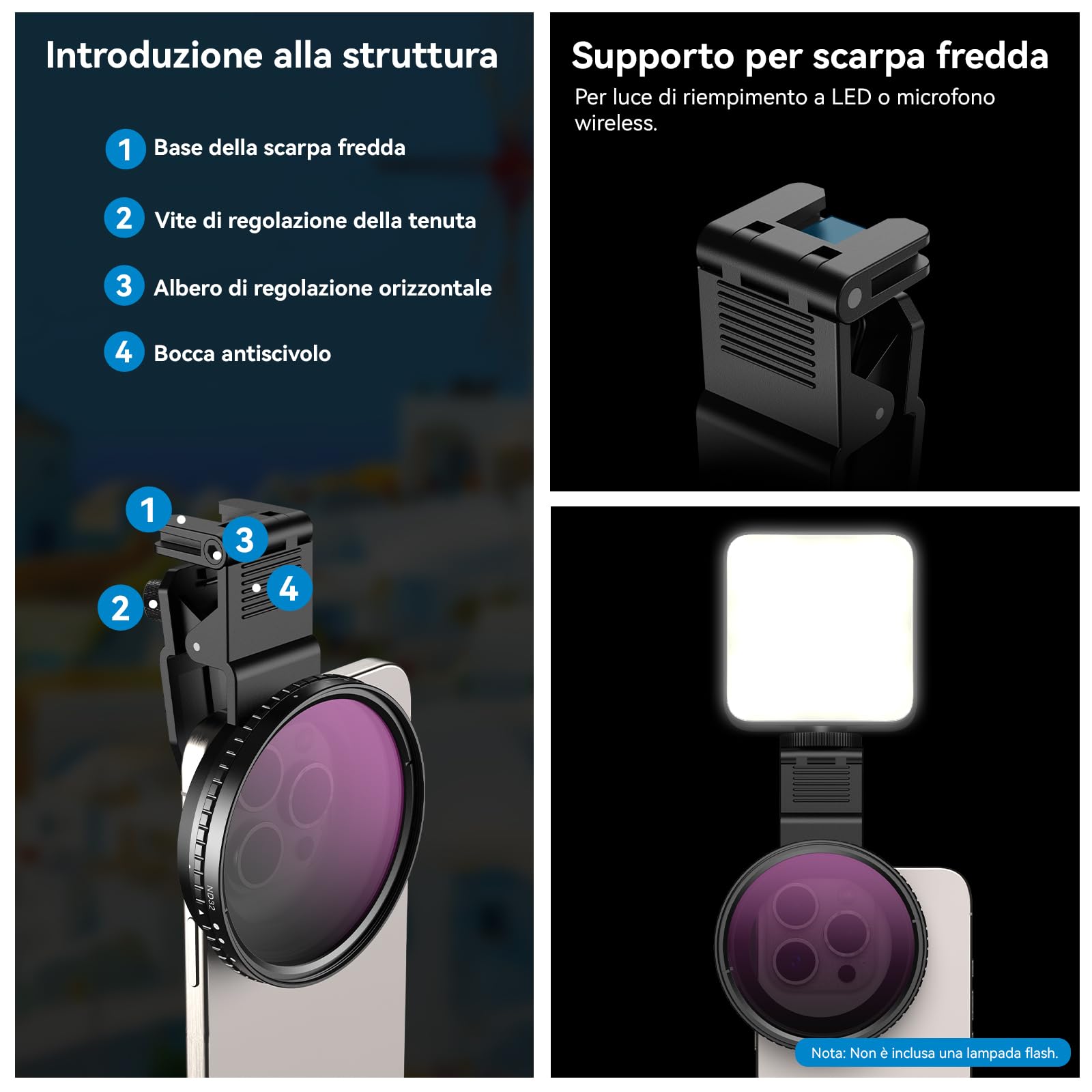 APEXEL Filtro Universale per Cellulare, Filtro Variabile ND2-ND400 da 67 mm, Adatto per iPhone 17/16/15... Samsung, Xiaomi e Altri Smartphone
