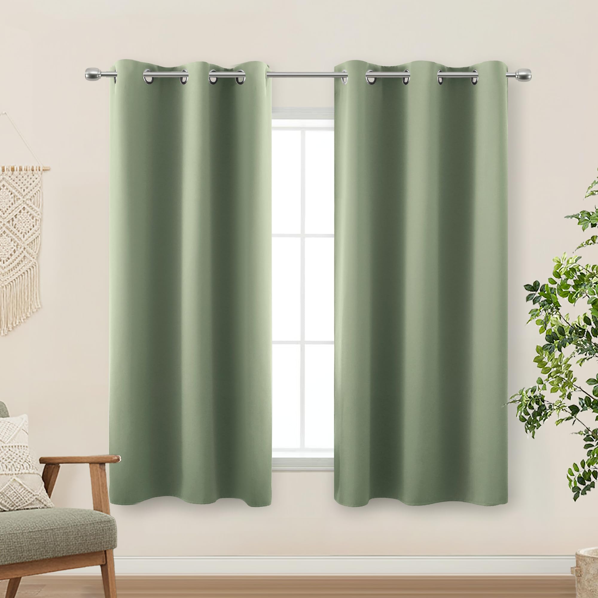 KOUFALL Set of 2 Short Blackout and Thermal Curtains for RV or Bathroom Windows, 54 Inch Length, Sage Green โ image 1