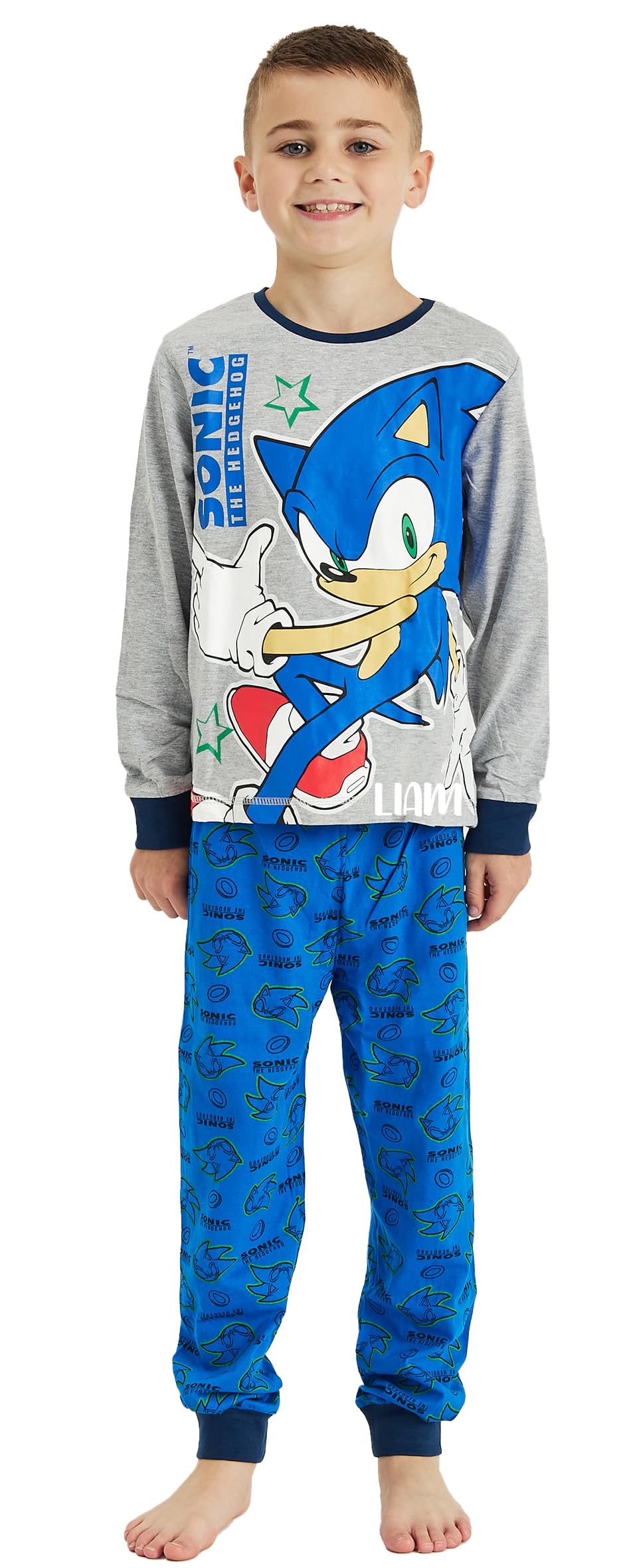 Sonic The Hedgehog Boys Personalised Pyjamas Gamer Gaming Pyjamas (Personalised Sonic Pyjamas Grey, 5-6 Years)